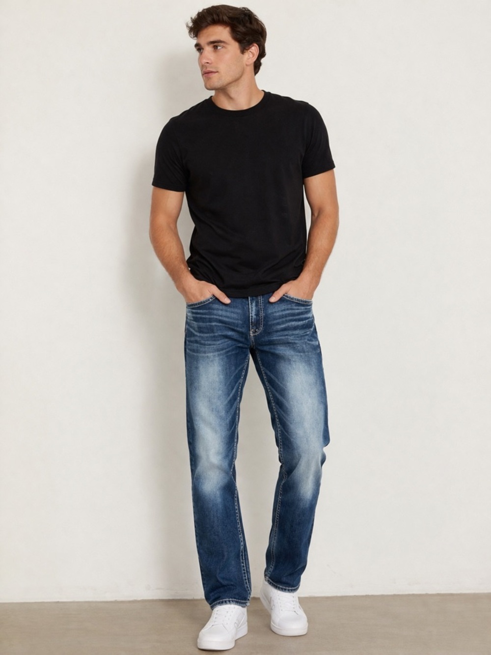 Straight-Leg Men's Jeans in Medium Blue Wash
